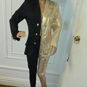Black and Gold Two-Tone Blazer and Pants Set